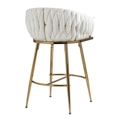 26 Counter Height Bar Stools Velvet Kitchen Island Counter Bar Stool With Hand- Wave Back,golden Chromed Base And Footrest